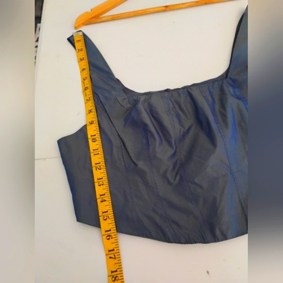 ASOS DESIGN Corset Top In Iridescent Blue Co-Ord. Size 8 - Picture 12 of 16